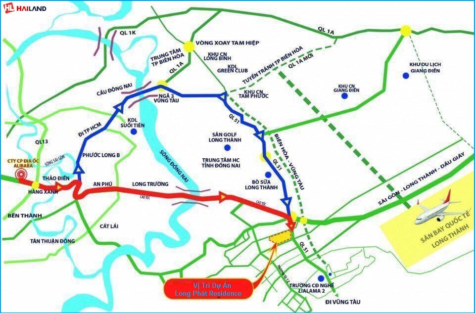 Long Phát Residence nằm trên trục đường quốc lộ 51 sầm uất