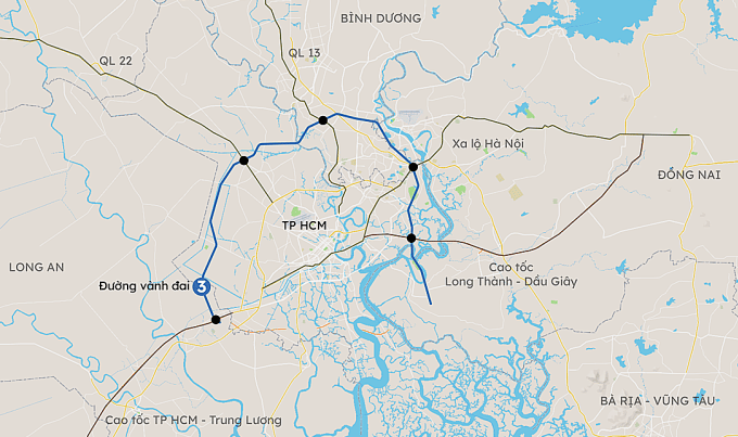 Hướng tuyến Vành đai 3 TP HCM. Đồ họa: Khánh Hoàng